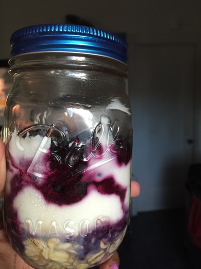Overnight oatmeal in a mason jar, because they're cute!