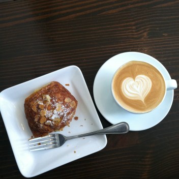 Almond croissant and cappuccino